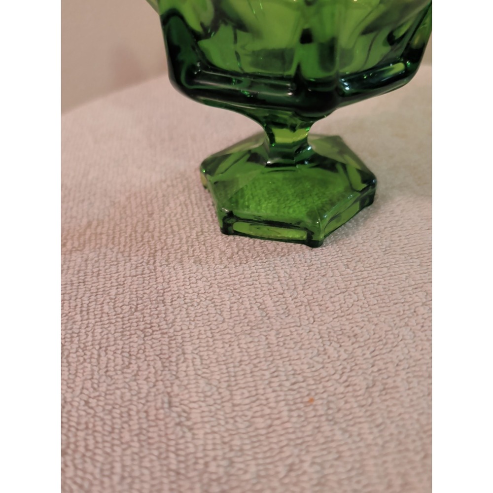 Vintage Viking Green Swung Glass Vase MCM Art Glass Pedestal Finger Vase - Picture 5 of 7